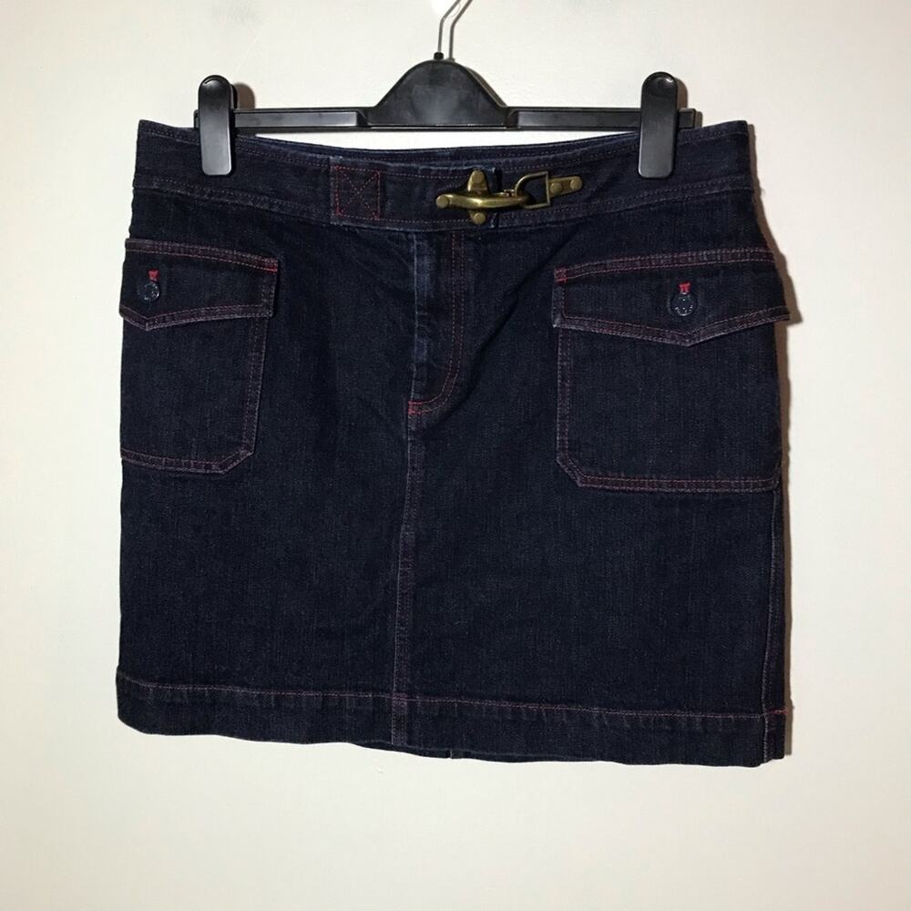 Lauren Ralph Lauren womens 14 dark denim mini jean skirt red stitching buckle